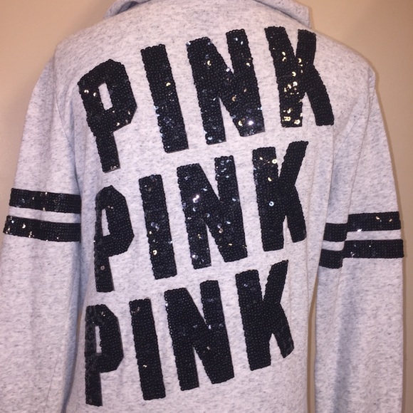 PINK Victoria’s Secret Hoodie Sequin Zip Spell Out - Picture 5 of 5